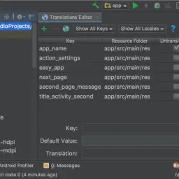 Edytor tłumaczeń w Android Studio, pokazujący klucze i wartości tekstowe do lokalizacji aplikacji. Nx Studio po polsku.